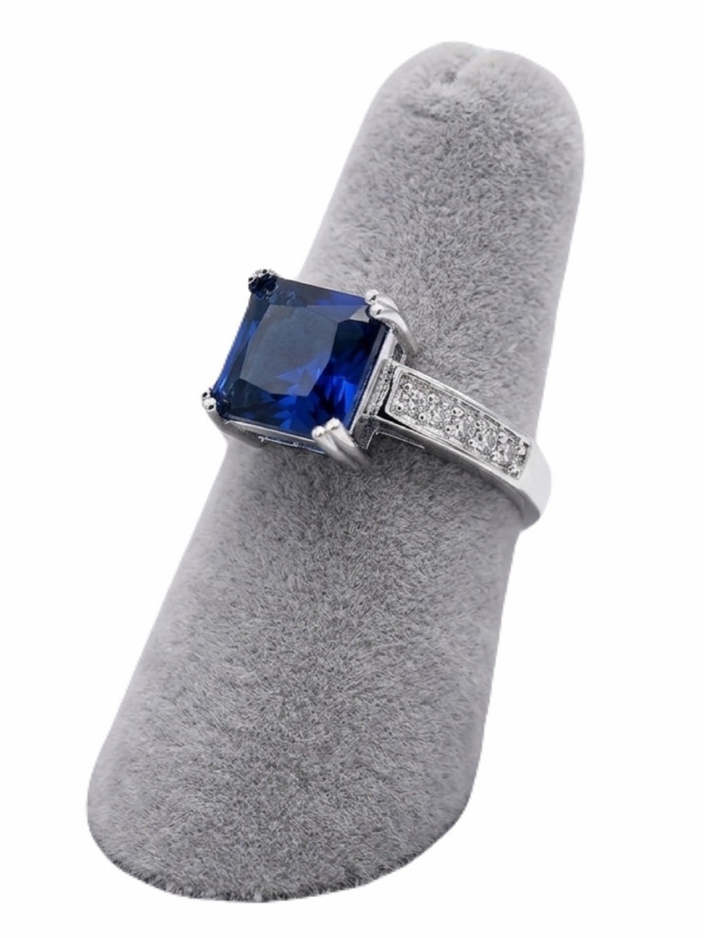New Natural 3.58CT London Blue Topaz 8 Diamond 14K White Gold Hallmarked Ring
